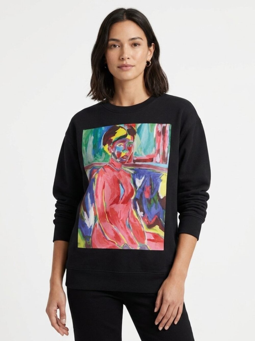 LA PERLE NOIRE BLACK COLORFUL GRAPHIC PRINT CREW NECK SWEATSHIRT - S